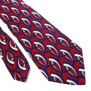 Neiman Marcus Red Abstract Print Blue‎ Wide Silk Tie